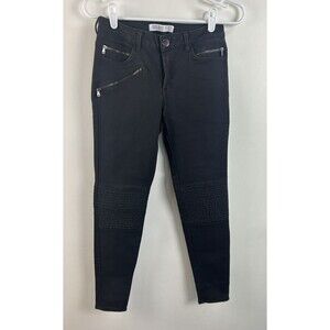 ZARA BASIC Women's Biker Moto Skinny Stretch Jeans Zip Pockets Black Denim Sz 4